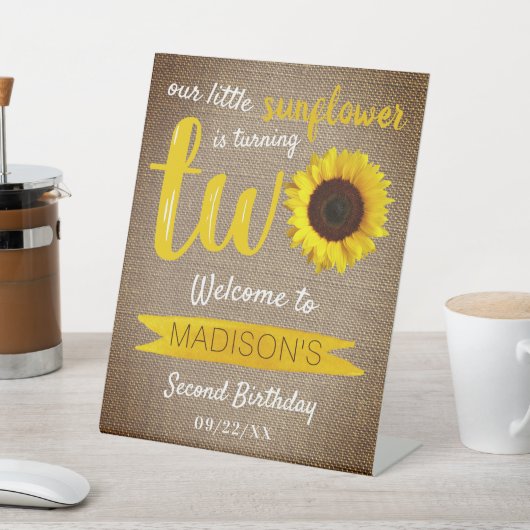 Little Sunflower 2e verjaardag Reclamebord Met Voetstuk (Insitu)