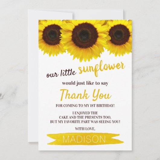 Little Sunflower Birthday Bedankkaart (Voorkant)