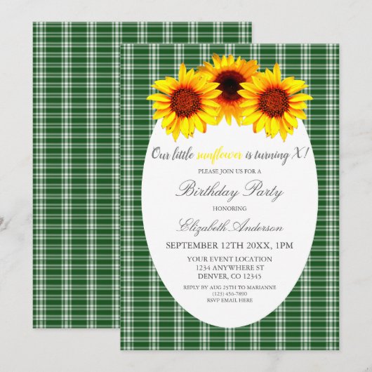 Little Sunflower Birthday Kaart (Voorkant / Achterkant)