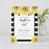 Little Sunflower First Birthday Black Stripes Kaart (Staand voorkant)
