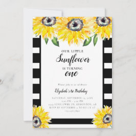 Little Sunflower First Birthday Black Stripes Kaart