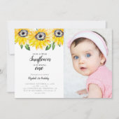 Little Sunflower First Birthday One Photo Elegant Kaart (Voorkant)