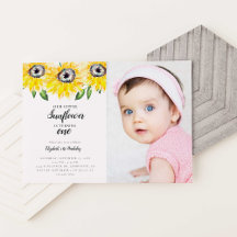 Little Sunflower First Birthday One Photo Elegant