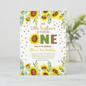 Little Sunflower Girl First Birthday Invitation Kaart (Staand voorkant)
