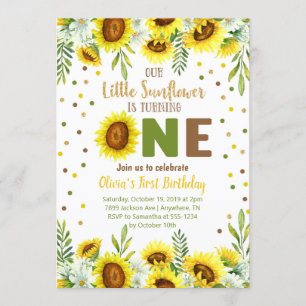 Little Sunflower Girl First Birthday Invitation Kaart