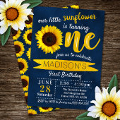Little Sunflower Navy Blue 1st Birthday Kaart