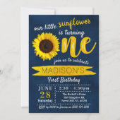 Little Sunflower Navy Blue 1st Birthday Kaart (Voorkant)