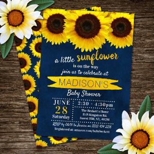 Little Sunflower Navy Blue Baby shower Kaart