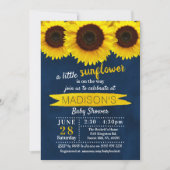 Little Sunflower Navy Blue Baby shower Kaart (Voorkant)