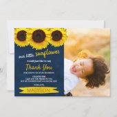 Little Sunflower Navy Blue Foto Birthday Bedankkaart (Voorkant)
