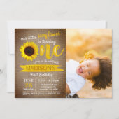 Little Sunflower Rustic Burlap 1e verjaardag Foto Kaart (Voorkant)
