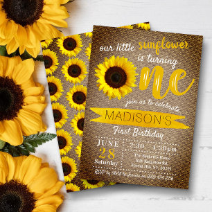 Little Sunflower Rustic Burlap 1e verjaardag Kaart