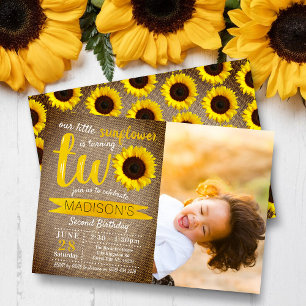 Little Sunflower Rustic Burlap 2e verjaardag Foto Kaart