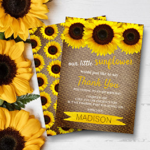 Little Sunflower Rustic Burlap Birthday Bedankkaart