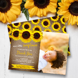 Little Sunflower Rustic Burlap Foto Birthday Bedankkaart