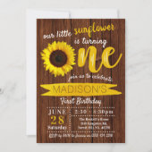 Little Sunflower Rustic Wood 1st Birthday Kaart (Voorkant)