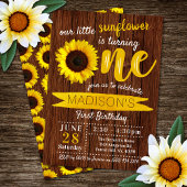 Little Sunflower Rustic Wood 1st Birthday Kaart