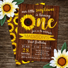 Little Sunflower Rustic Wood 1st Birthday Kaart