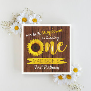 Little Sunflower Rustic Wood 1st Birthday Servet