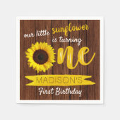 Little Sunflower Rustic Wood 1st Birthday Servet (Voorkant)