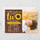 Little Sunflower Rustic Wood 2e verjaardag Foto Kaart (Voorkant)