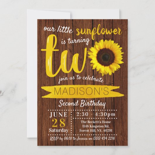 Little Sunflower Rustic Wood 2e verjaardag Kaart (Voorkant)