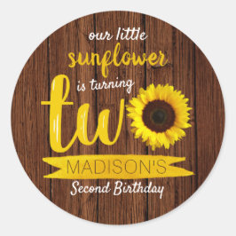 Little Sunflower Rustic Wood 2e verjaardag Ronde Sticker