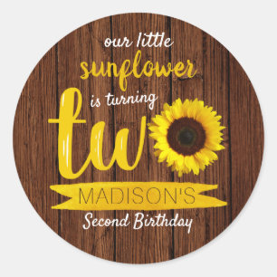 Little Sunflower Rustic Wood 2e verjaardag Ronde Sticker