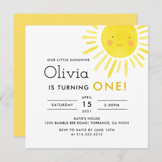 Little Sunshine 1e Verjaardagsfeestplein Kaart (Voorkant / Achterkant)