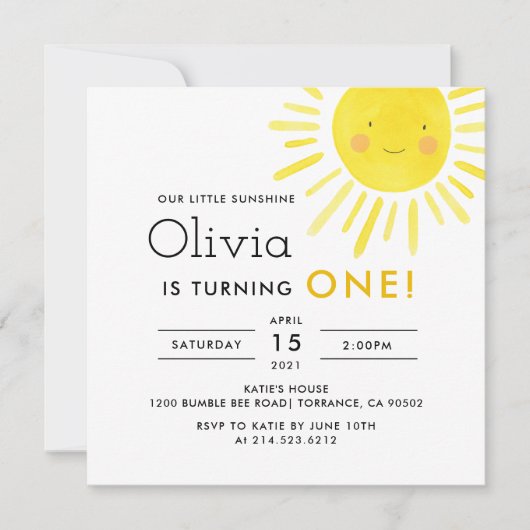 Little Sunshine 1e Verjaardagsfeestplein Kaart (Voorkant)