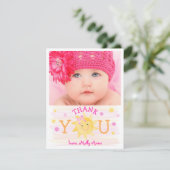 Little Sunshine 1st Birthday Girl Bedankkaart (Staand voorkant)