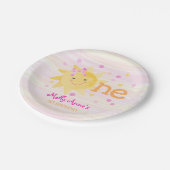 Little Sunshine 1st Birthday Girl Pink Yellow Papieren Bordje (Gekanteld)