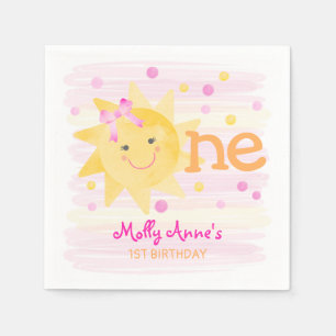 Little Sunshine 1st Birthday Girl Pink Yellow Servet