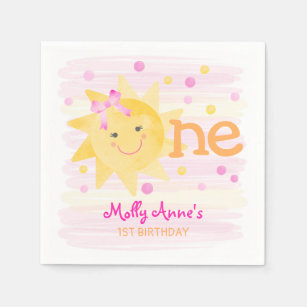Little Sunshine 1st Birthday Girl Pink Yellow Servet