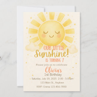 Little Sunshine 1st Birthday Invitation Kaart