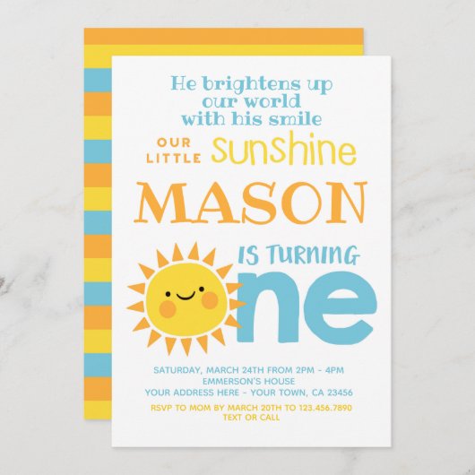 Little Sunshine 1st Birthday Kaart (Voorkant / Achterkant)