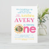 Little Sunshine 1st Birthday met foto Kaart (Staand voorkant)