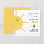 Little Sunshine 1st Birthday Party Square Invitati Kaart (Voorkant / Achterkant)