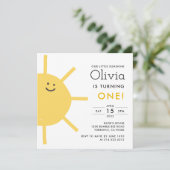 Little Sunshine 1st Birthday Party Square Invitati Kaart (Staand voorkant)