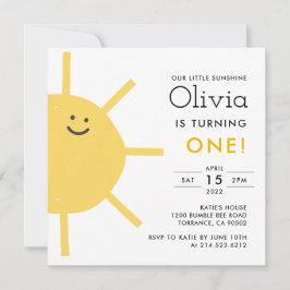Little Sunshine 1st Birthday Party Square Invitati Kaart