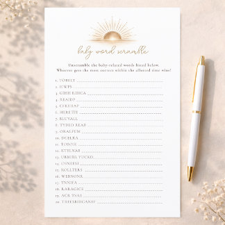 Little Sunshine Baby Shower Game Word Scramble