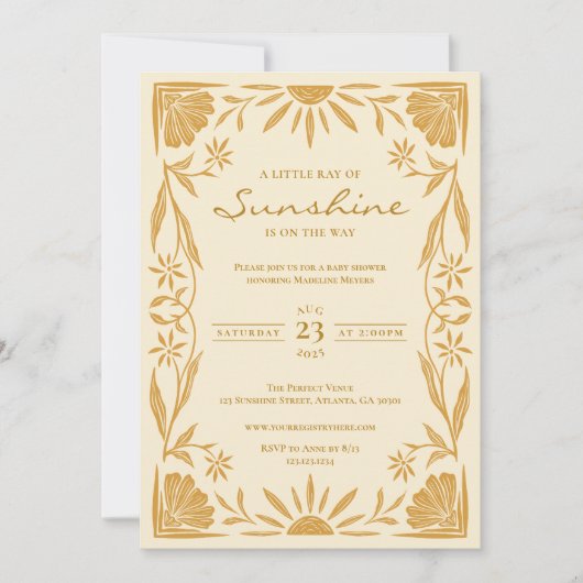Little Sunshine Baby shower Invitation Kaart (Voorkant)