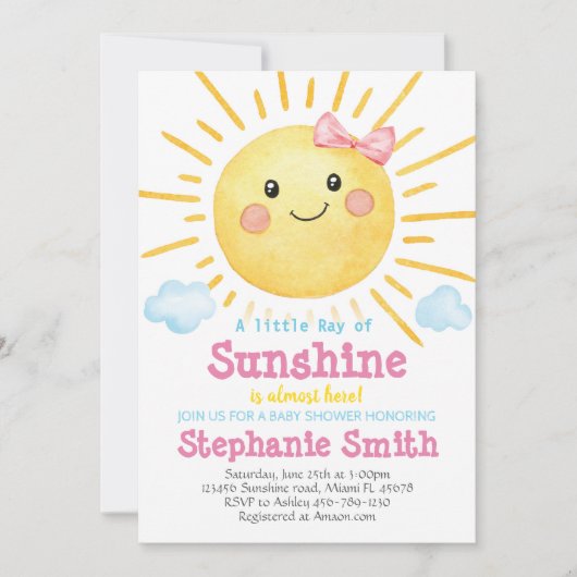 Little Sunshine Baby shower Invitation Ray of-A159 Kaart (Voorkant)