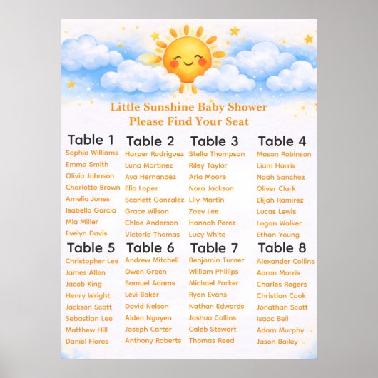 Little Sunshine Baby Shower Seating Chart Poster (Voorkant)