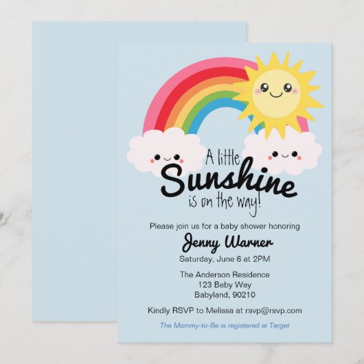 Little Sunshine Baby shower-uitnodiging Kaart (Voorkant / Achterkant)