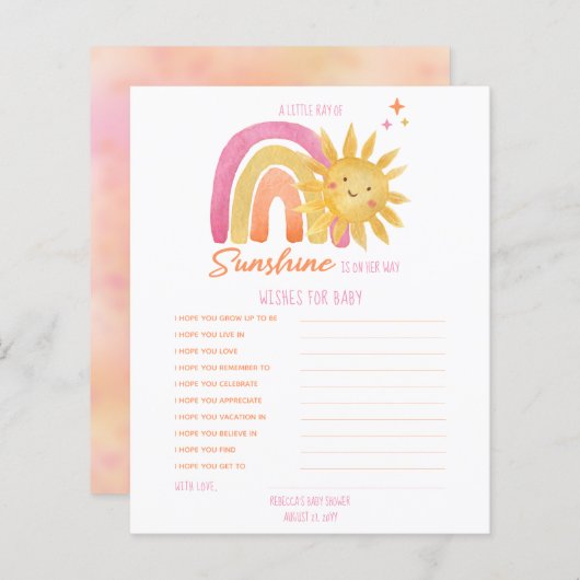 Little Sunshine Baby shower wil Baby invullen (Voorkant / Achterkant)
