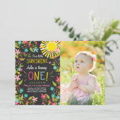 Little Sunshine Birthday Party Invitation Floral Kaart (Staand voorkant)