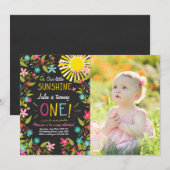 Little Sunshine Birthday Party Invitation Floral Kaart (Voorkant / Achterkant)