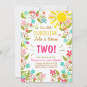 Little Sunshine Birthday Party Invitation Floral Kaart (Voorkant)