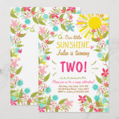 Little Sunshine Birthday Party Invitation Floral Kaart (Voorkant / Achterkant)